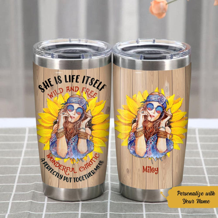 Personalized Hippie Girl Sunflower Steel Tumbler JN182 67O58 1