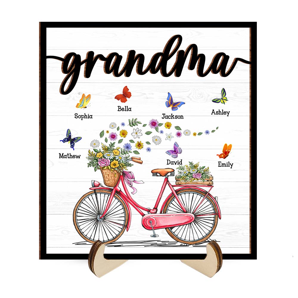 Personalized Gift For Nana Grandma Bicycle With Flowers 2 Layered Wooden Plaque 31546 Primary Mockup