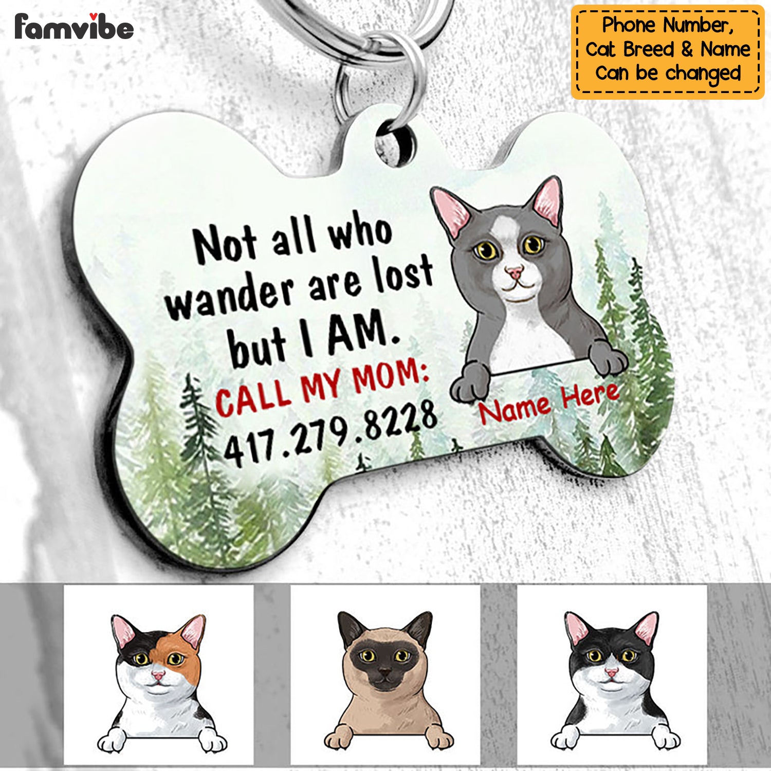 Personalized Cat Lost Wander Bone Pet Tag NB131 81O58