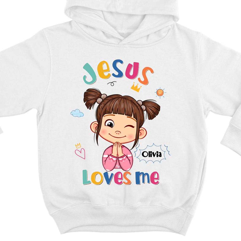 Personalized Gift For Granddaughter Jesus Loves Me Kid T Shirt - Kid Hoodie - Kid Sweatshirt 30239 Mockup White