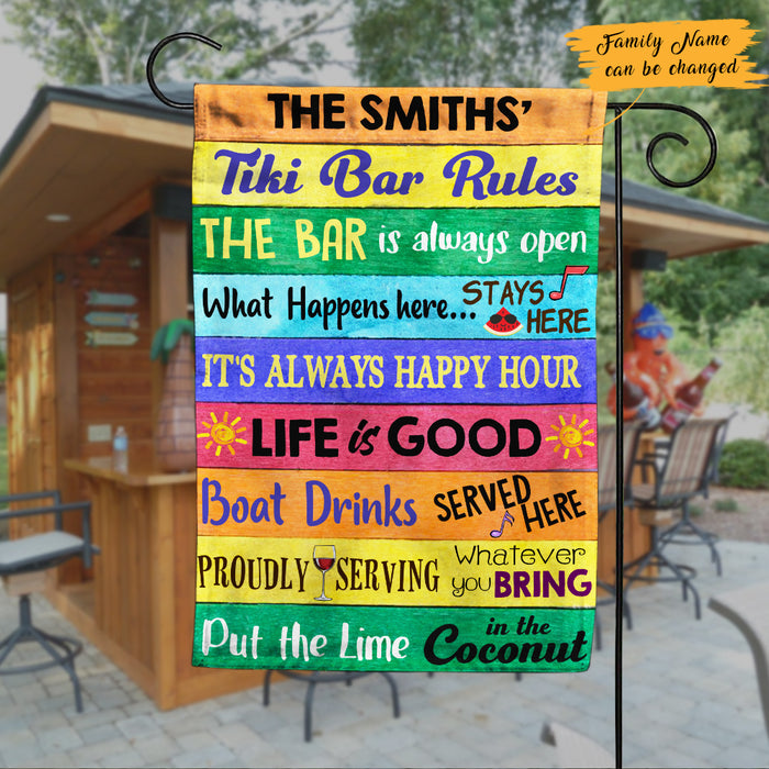 Personalized Backyard Tiki Bar Rules Gardening Flag AG83 65O47 1