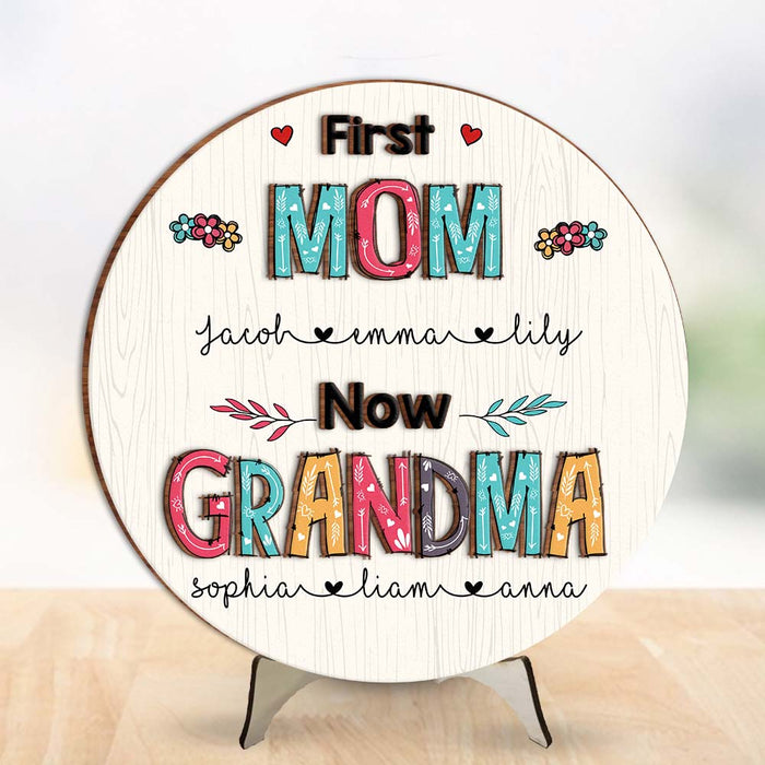 Personalized First Mom Now Grandma 2 Layered Separate Wooden Plaque 31647 1