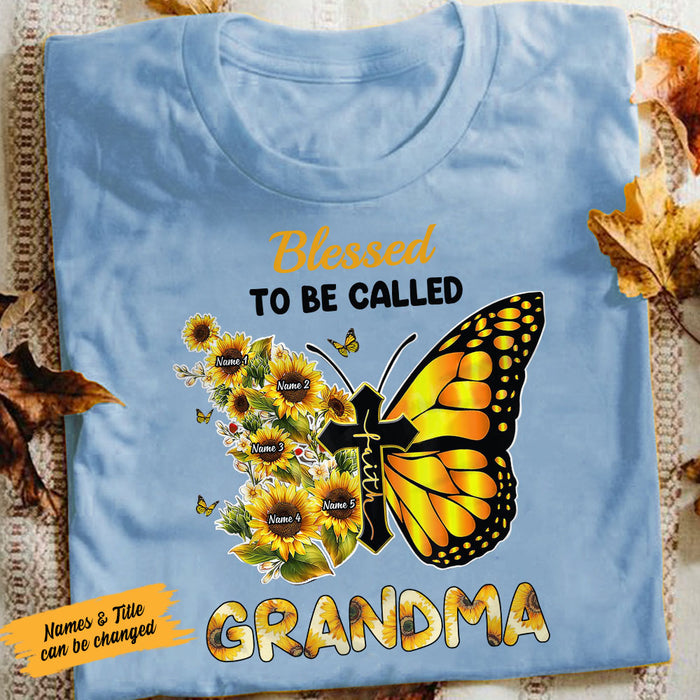 Personalized Grandma Sunflower Butterfly T Shirt MY34 95O58 1