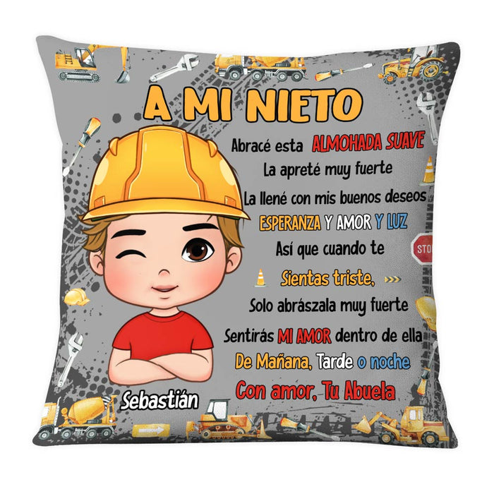 Personalized Spanish Gift A Mi Nieto Excavators Construction Machines Pillow 30741 1