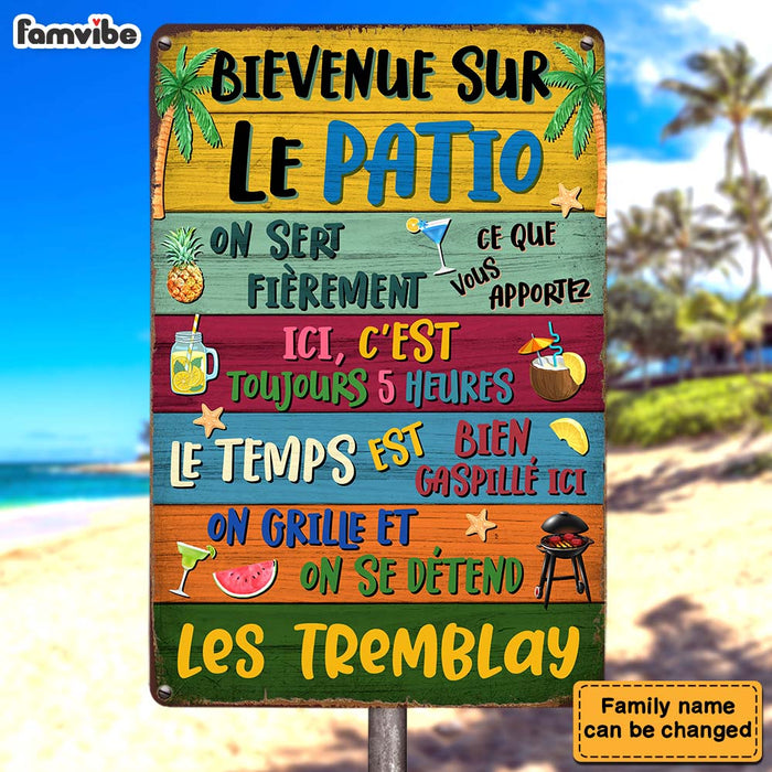 Personalized Gift for Family French Bievenue Sur Le Patio Metal Sign 26215 1