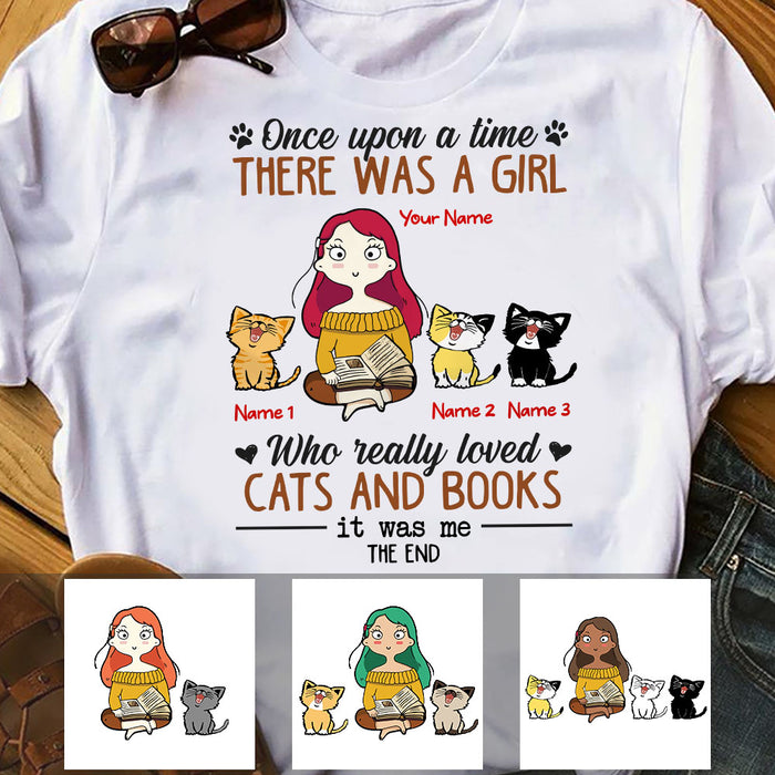 Personalized Cat & Book Girl T Shirt JR282 95O53 1