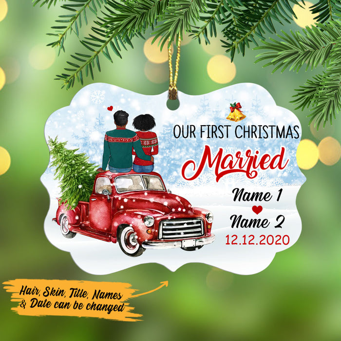 Personalized Red Truck Couple First Christmas MDF Ornament NB52 95O53 1