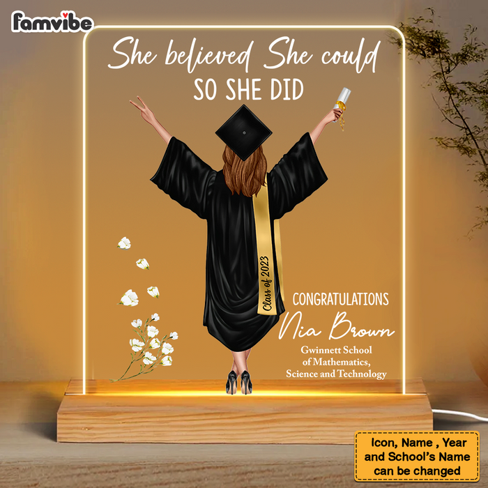 Personalized Graduation Gift She Believed She Could So She Did Plaque LED Lamp Night Light 25040 1