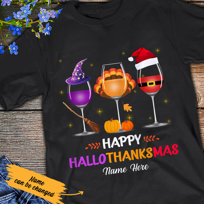 Personalized Halloween Thanksgiving Christmas Wine T Shirt SB293 85O47 1