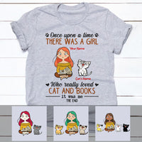 Personalized Cat & Book Girl T Shirt JR282 95O53 thumb 1