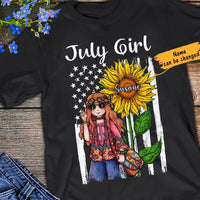 Personalized Hippie Girl And Sunflower America Flag T Shirt JN191 30O65 thumb 1
