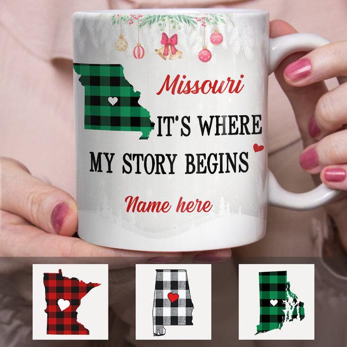 Personalized Story Begins Born And Live Buffalo Plaid Mug OB91 30O36 1