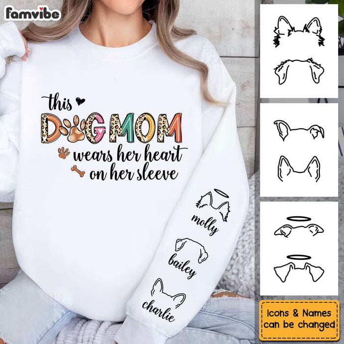 Personalized Gift For Dog Mom Wears Her Heart Unisex Sleeve Printed Standard Sweatshirt 31661 1