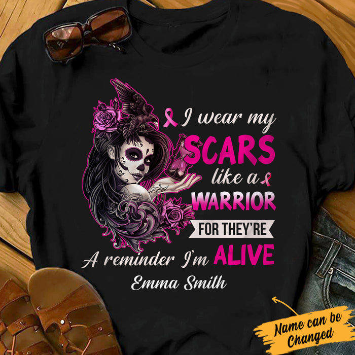 Personalized Skull Girl Breast Cancer I Wear Scars T Shirt AG262 65O34 1