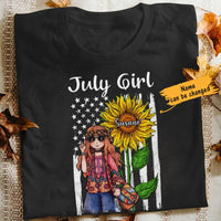 Personalized Hippie Girl And Sunflower America Flag T Shirt JN191 30O65 thumb 1