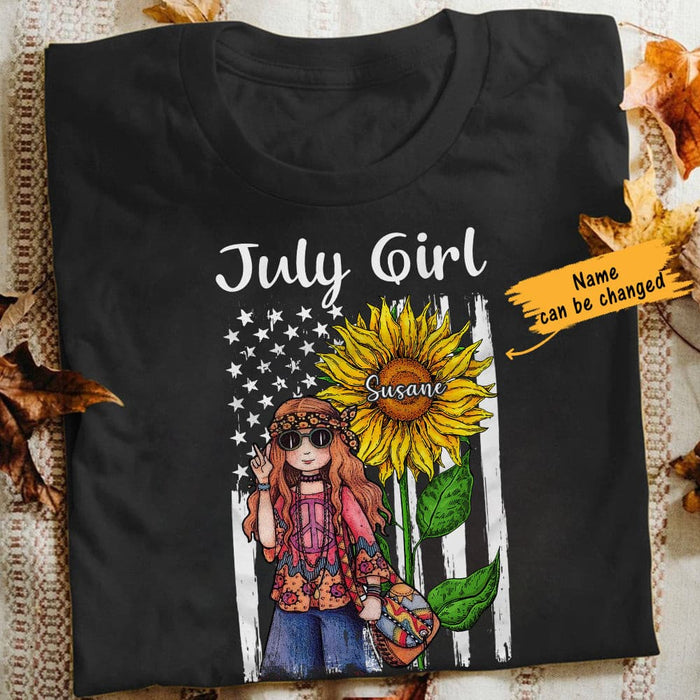 Personalized Hippie Girl And Sunflower America Flag T Shirt JN191 30O65 1