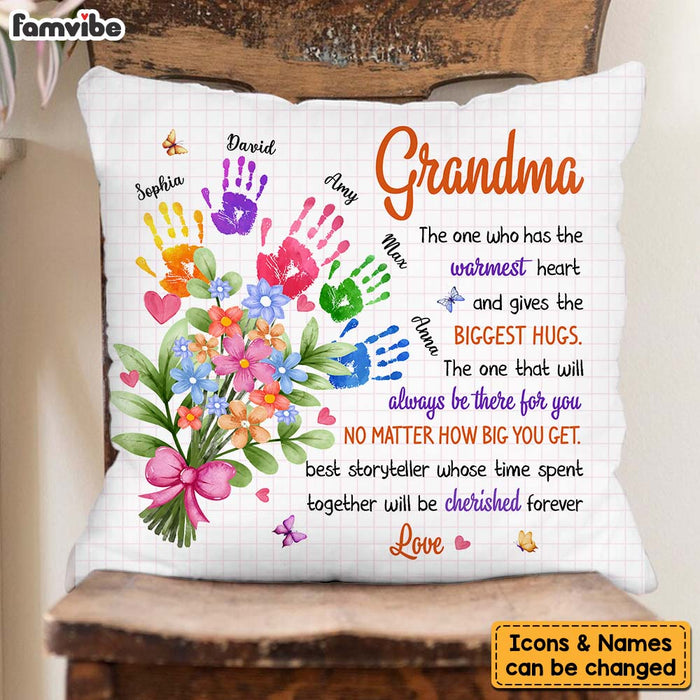 Personalized Gift For Grandma Floral Handprints Pillow 30673 1