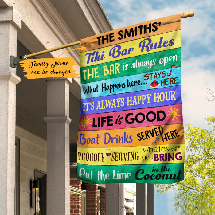 Personalized Backyard Tiki Bar Rules Gardening Flag AG83 65O47 1