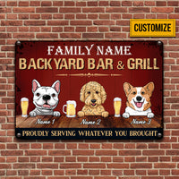 Personalized Dog Backyard Bar & Grill Proudly Serving Metal Sign JL93 24O34 thumb 1