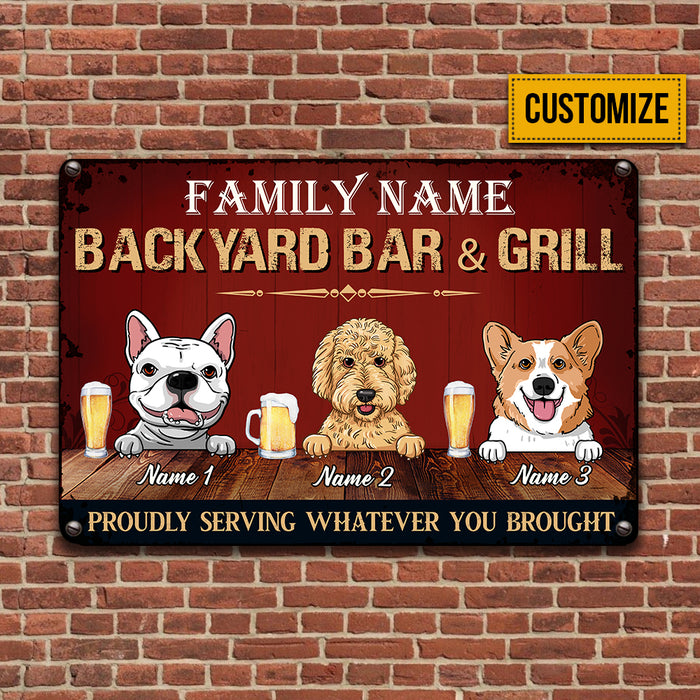 Personalized Dog Backyard Bar & Grill Proudly Serving Metal Sign JL93 24O34 1