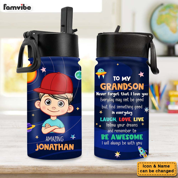 Personalized Gift For Amazing Grandson Outer Space- Kid Water Bottle Kids Water Bottle 31265 1