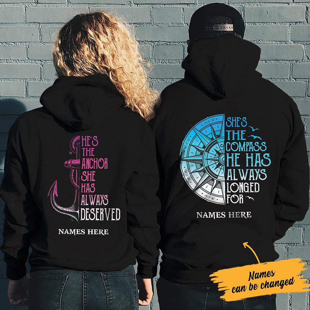 Personalized Compass Anchor Love Couple Pullover Hoodie SB212 85O57