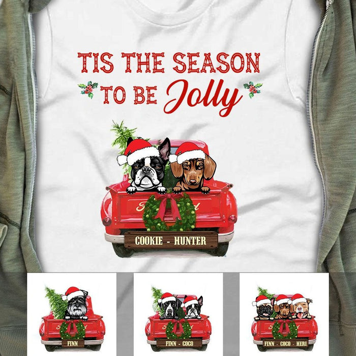 Personalized Dog Red Truck Jolly Christmas T Shirt OB52 87O58 1