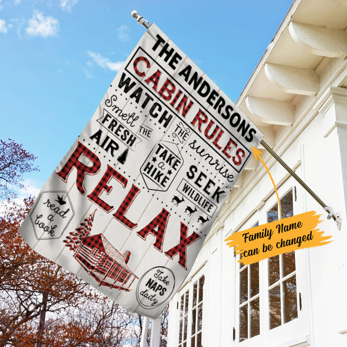 Personalized Forest Cabin Rules Flag AG171 65O58 1