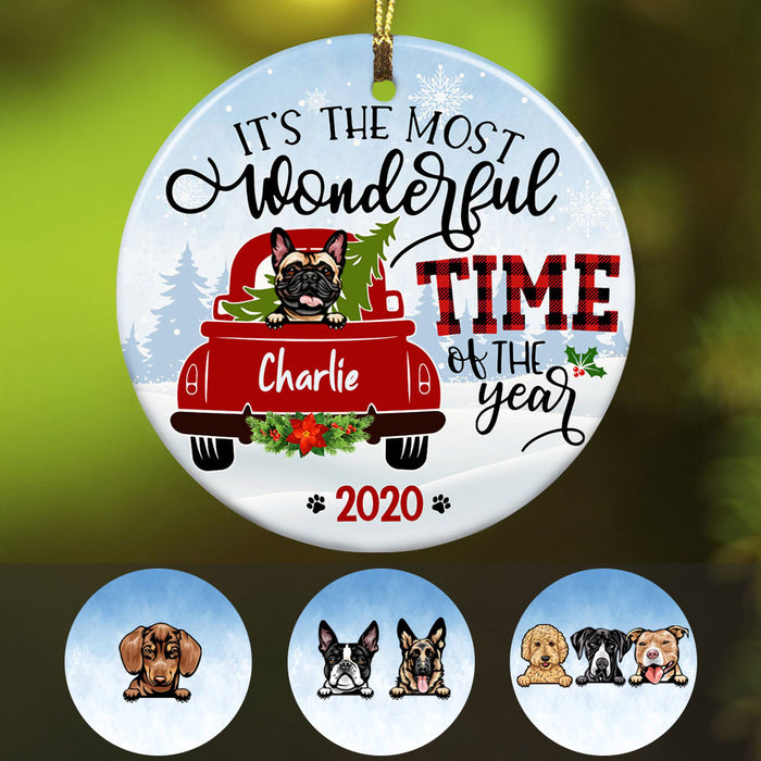 Personalized Dog Red Truck  Wonderful Time Christmas  Ornament OB192 67O53 1