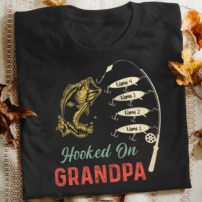 Personalized Fishing Hooked On Dad Grandpa T Shirt MY131 95O34 Name Custom Presents Personalized Christmas Gifts by Famvibe