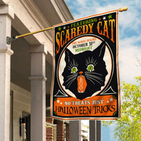 Scaredy Black Cat No Treats Just Tricks Halloween Flag AG141 87O53 thumb 1