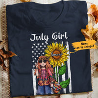 Personalized Hippie Girl And Sunflower America Flag T Shirt JN191 30O65 thumb 1