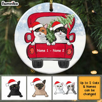 Personalized Cat Red Truck Christmas Circle Ornament OB202 81O34 thumb 1