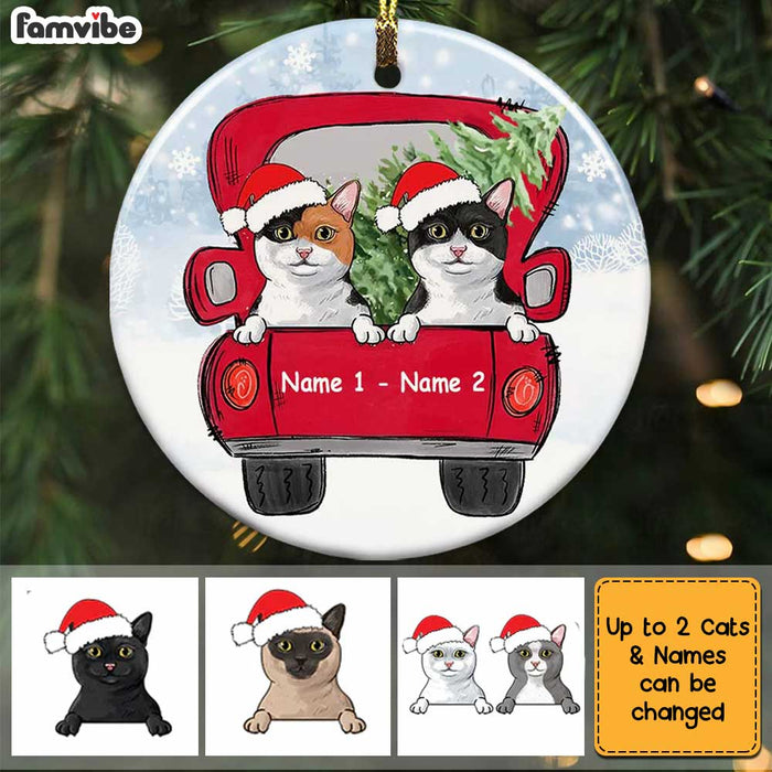 Personalized Cat Red Truck Christmas Circle Ornament OB202 81O34 1