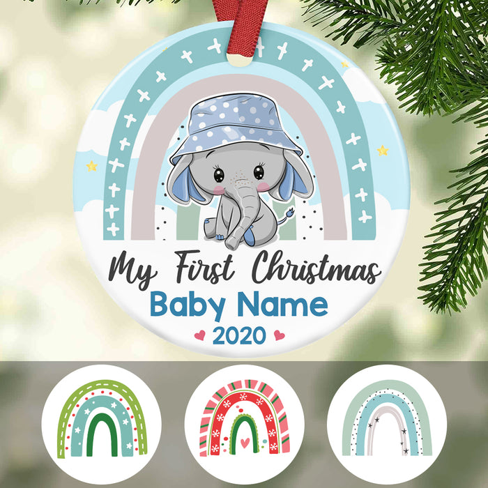 Personalized Elephant Rainbow Baby First Christmas  Ornament OB301 95O57 1