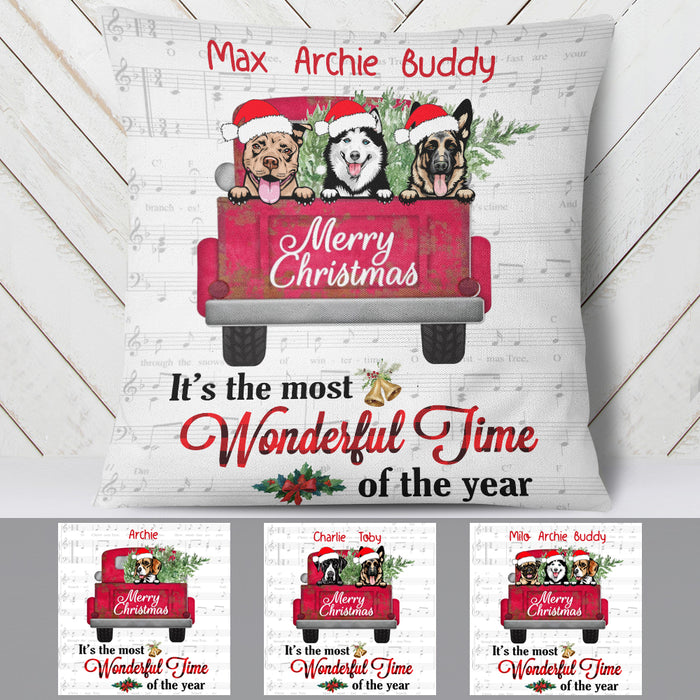 Personalized Dog  Red Truck Christmas The Most Wonderful Time  Pillow OB22 87O34 1