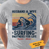 Personalized Surfing Husband & Wife White T Shirt JN222 95O53 thumb 1