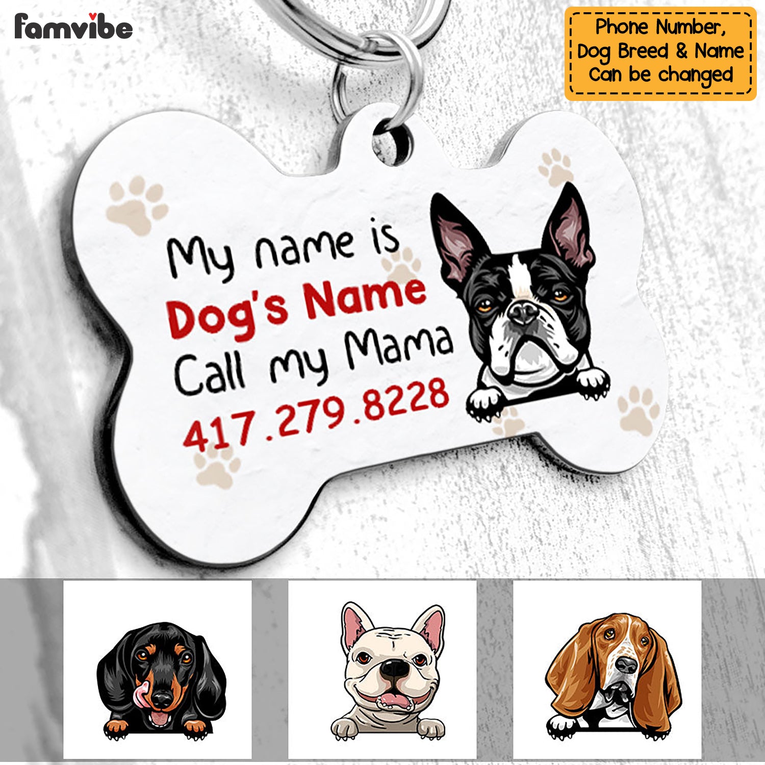 Personalized Dog Mom Call My Mom Bone Pet Tag NB112 85O58