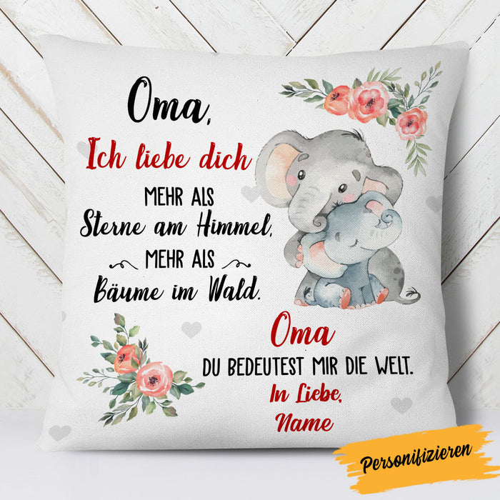 Personalized Elephant Mom Grandma German Mama Oma Pillow AP158 95O58 (Insert Included) 1