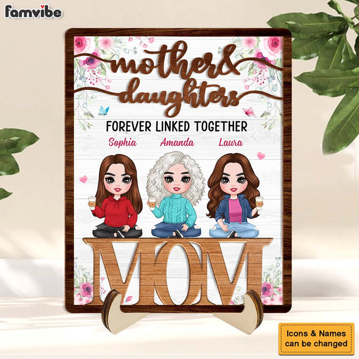 Personalized Gift For Mom Daughter Forever Linked Together 2 Layered Wooden Plaque 31728 1