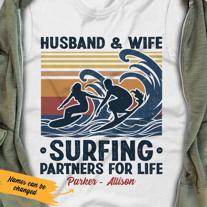 Personalized Surfing Husband & Wife White T Shirt JN222 95O53 1
