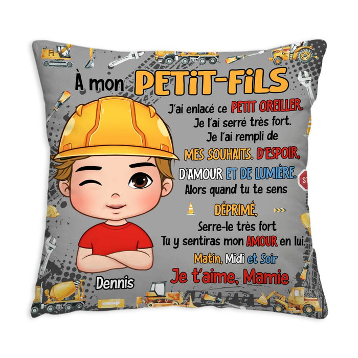 Personalized French Gift For Grandson Excavators Construction Machines Pillow  30733 1