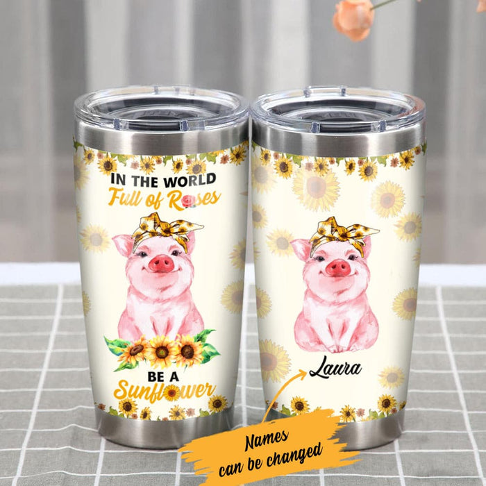 Personalized Pig With Sunflower Steel Tumbler JN184 73O47 1