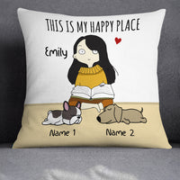 Personalized Girl Dog Happy Place Pillow  JR95 81O34 (Insert Included) thumb 1