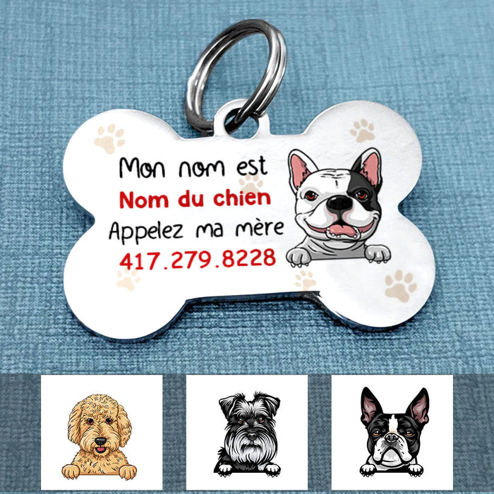 Personalized Chien Appelez Ma Mère French Dog Call My Mom Bone Pet Tag AP93 67O58 1