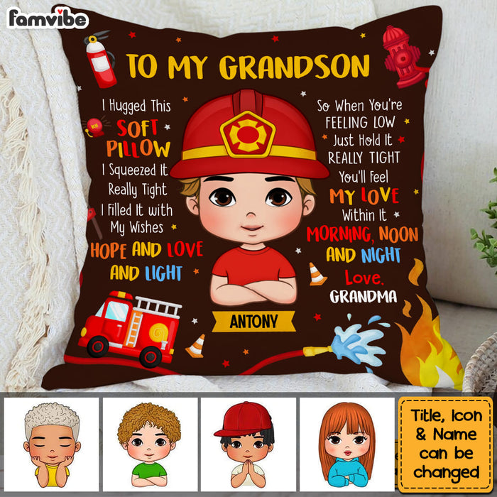 Personalized Gift For Grandson To My Grandson Fireman Kid Pillow 30791 1