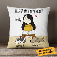 Personalized Girl Dog Happy Place Pillow  JR95 81O34 (Insert Included) thumb 1