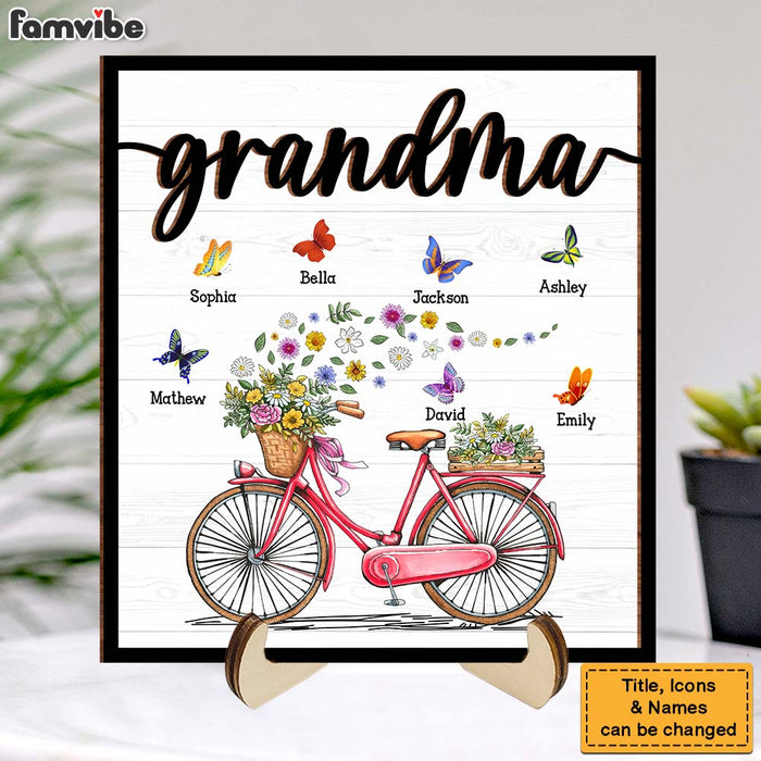 Personalized Gift For Nana Grandma Bicycle With Flowers 2 Layered Wooden Plaque 31546 1