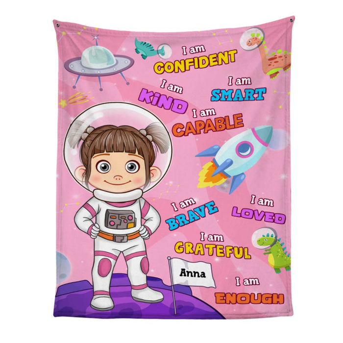 Personalized Gift For Granddaughter I Am Kind Affirmation Astronaut Theme Blanket 30927 1