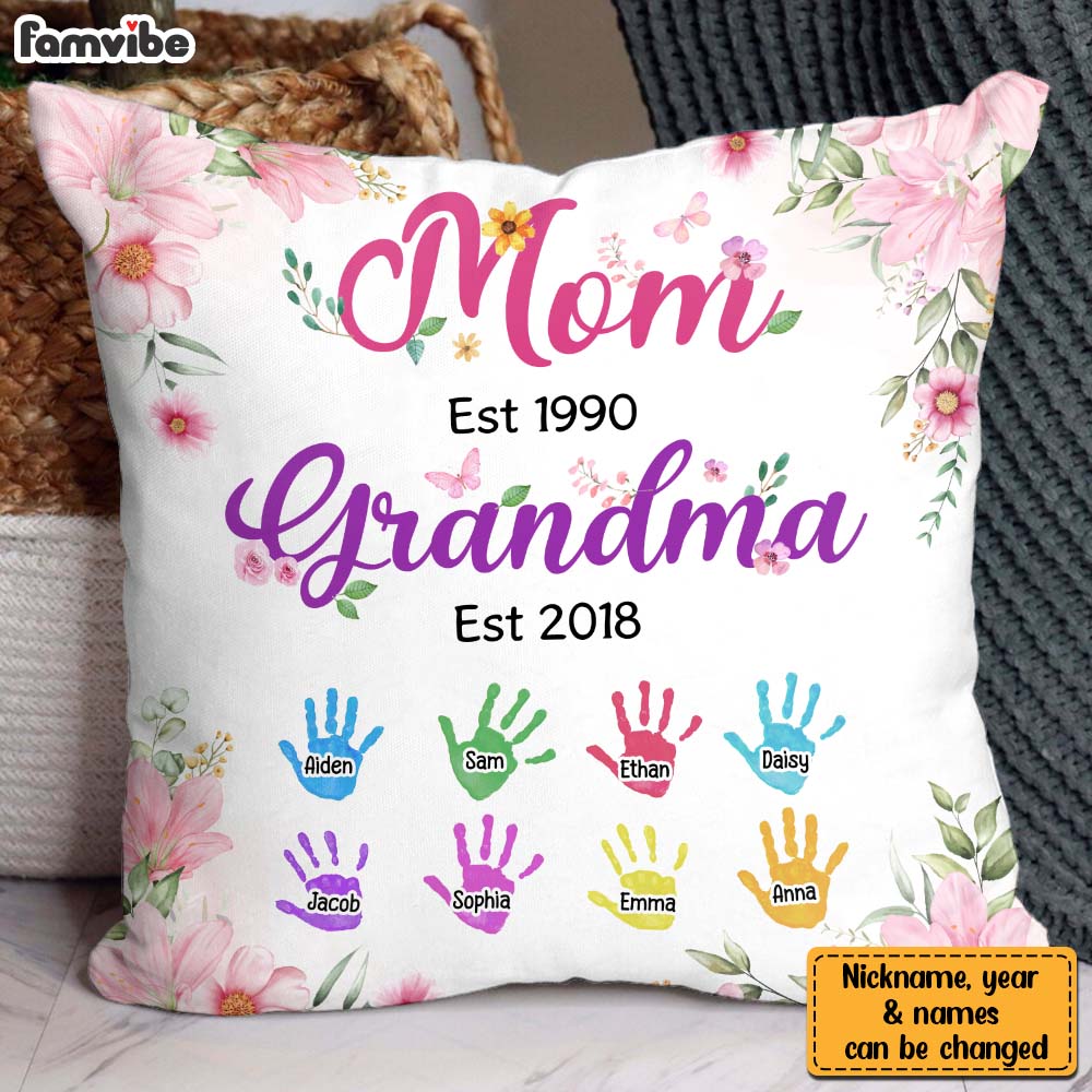 Personalized Mom Est Grandma Est Floral Pillow 30630 Primary Mockup